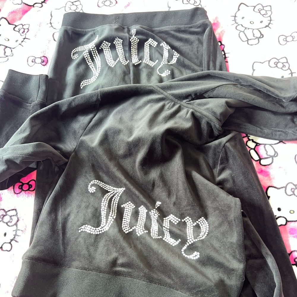 Black juicy couture big bling velour tracksuit set